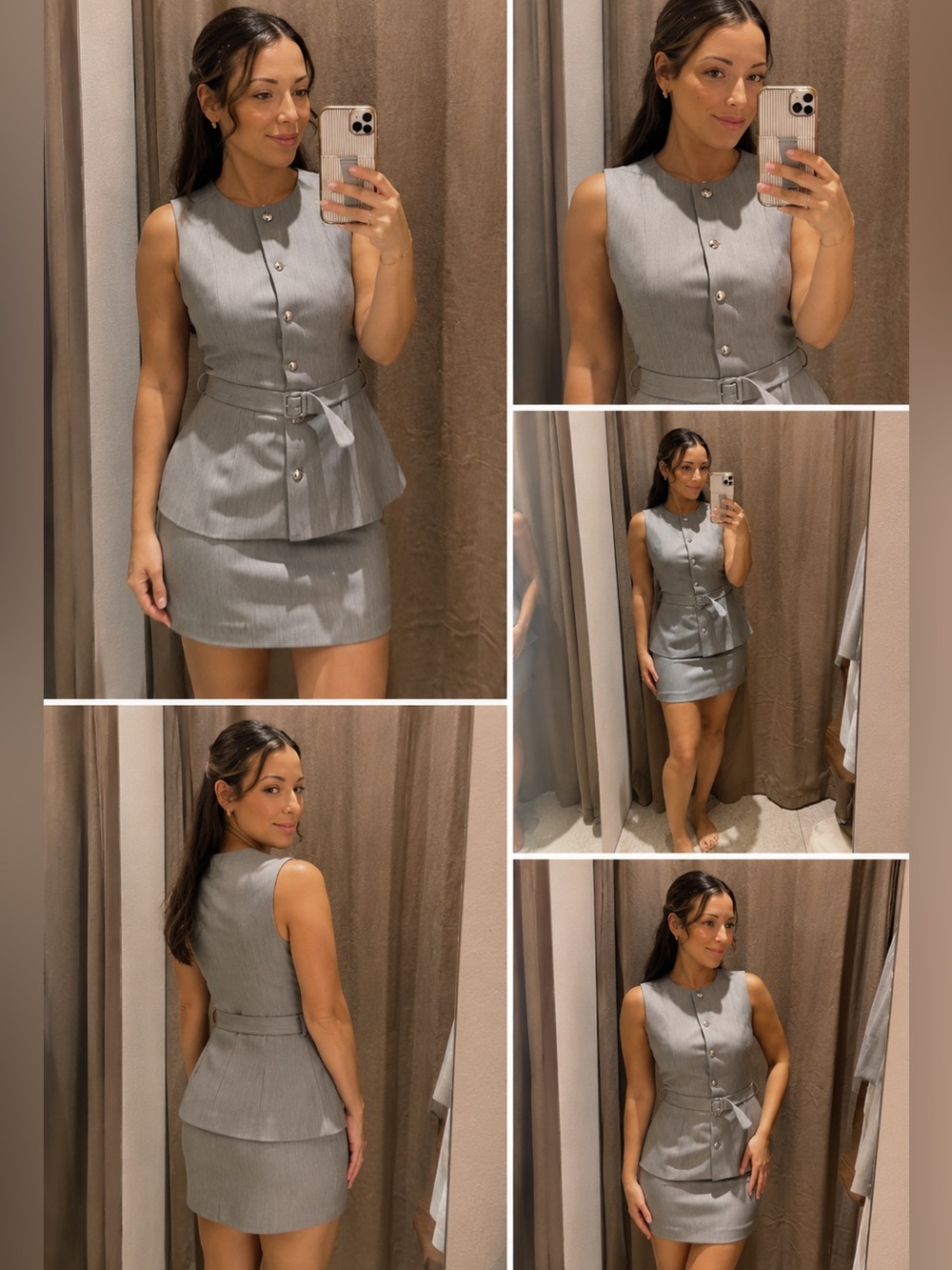 Zara Gray Sleeveless Belted Peplum Mini Dress XS Office Chic